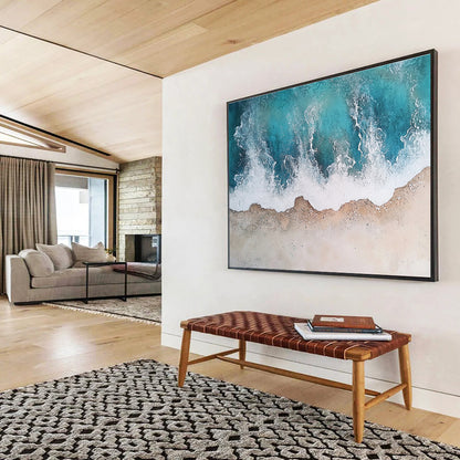 Unique Abstract Art Teal, White & Beige Textured Coastal Abstract Painting HPS290