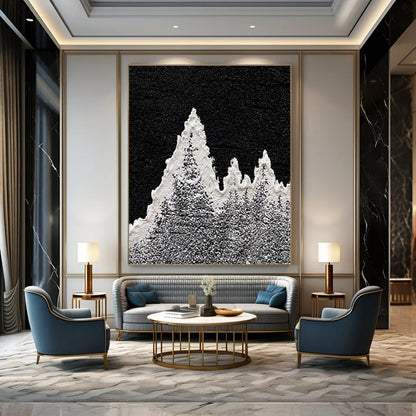 Large Painting In Living Room Black, White, and Gray Textured Abstract Mountain Art DPS460