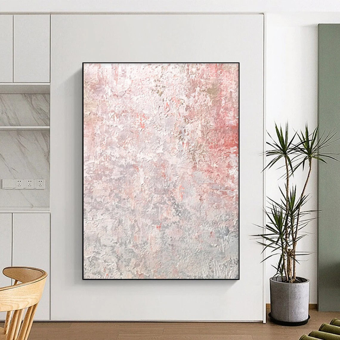 Hand-Painted Pink and Gray Textured Abstract Art, Acrylic Modern Art Painting PT291