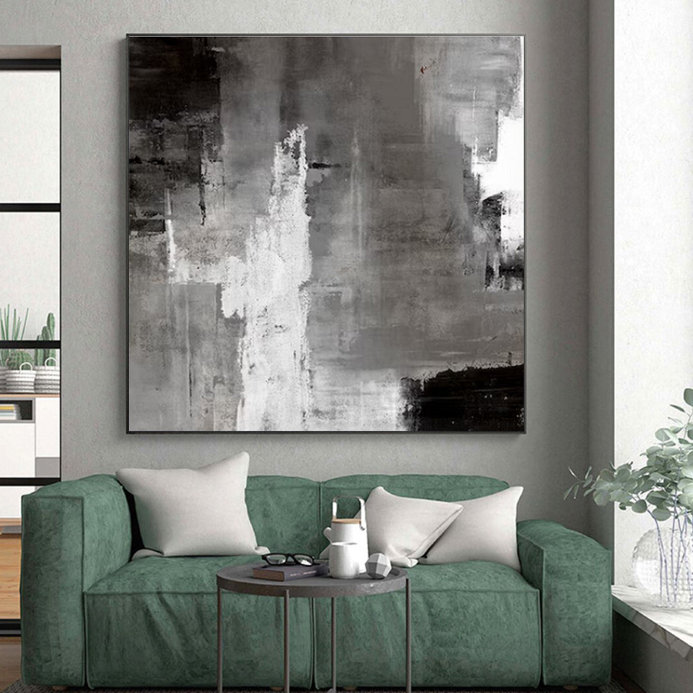 Acrylic Modern Art Paintings Gray, Black, and White Textured Abstract Art PT693