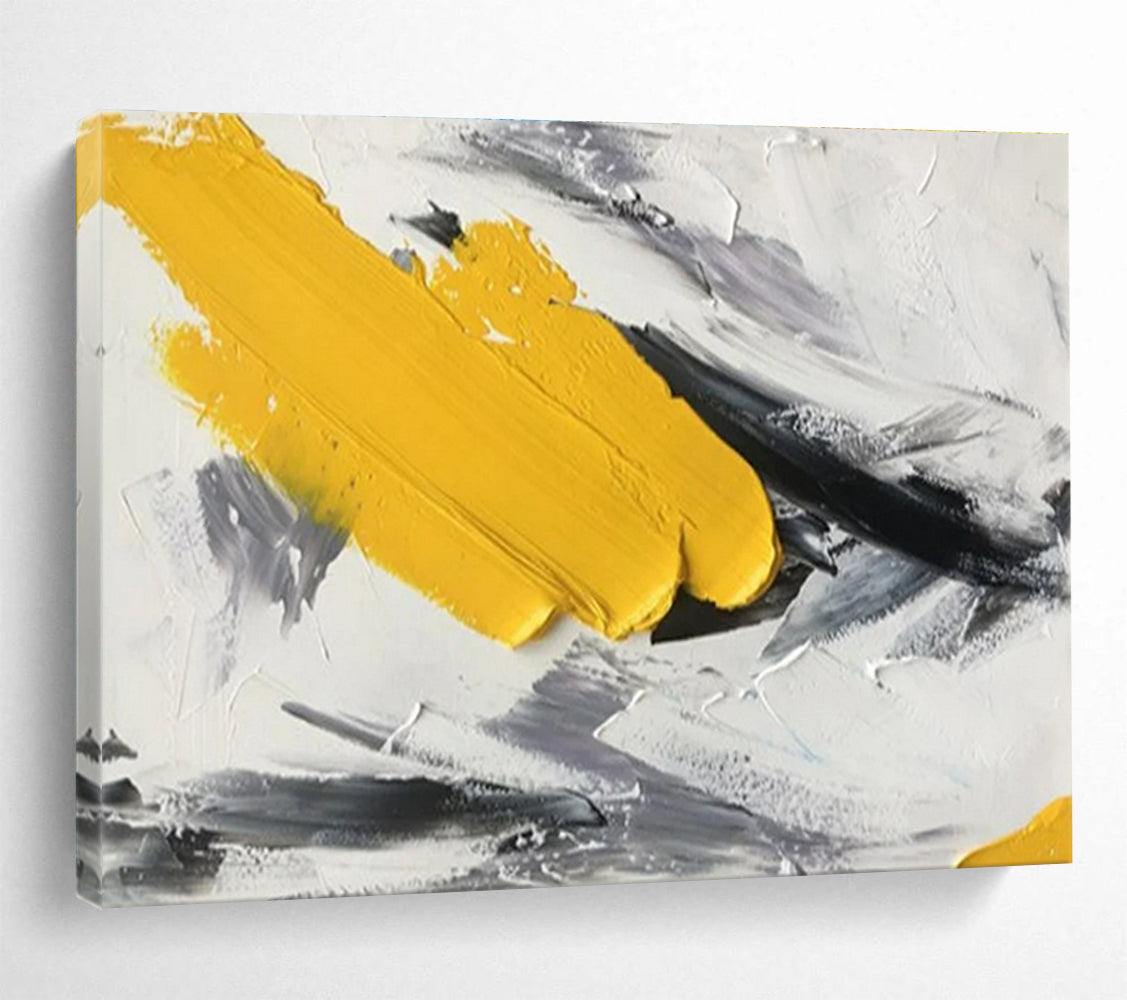 Large Contemporary Wall Art Yellow, Black, and White Textured Abstract Art HPS336