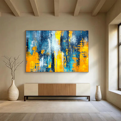 Cool Abstract Paintings Teal, Yellow, Orange & White Dynamic Abstract Painting HPS266