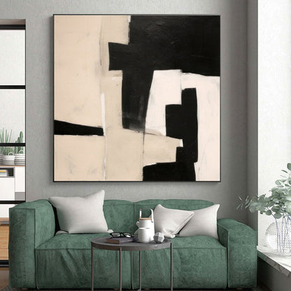 Handmade Art Black and Beige Geometric Abstract Art PT667