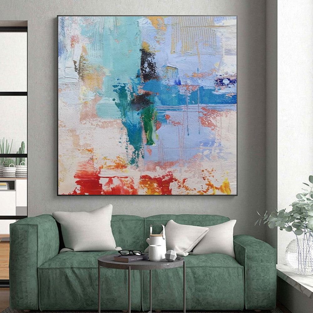 Acrylic Modern Art Paintings Blue, Green, and Red Textured Abstract Art PT768