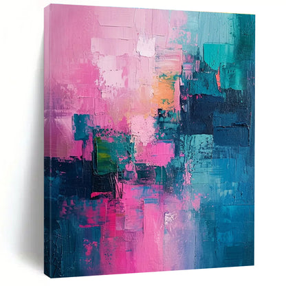 Modern Art Acrylic in Pink, Teal, and Blue Geometric Abstract Blocks PT225