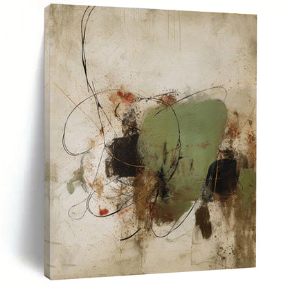 Large Contemporary Wall Art Green Brown Black Line Abstract Art PT500
