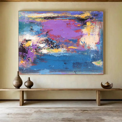 Hand Painted Art Purple, Blue & Yellow Abstract On Canvas HPS054