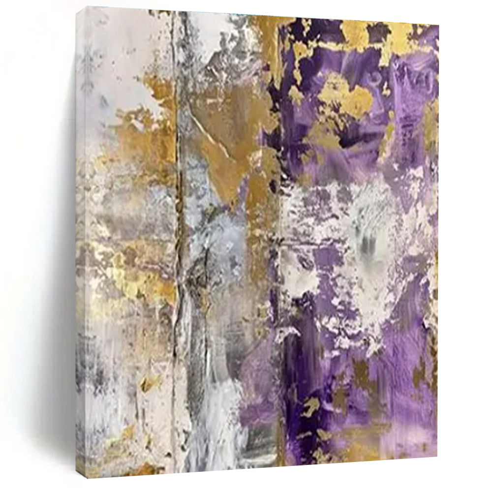 Unique Abstract Art - Purple, Gold & Gray Textured Abstract Art with Metallic Accents PT592