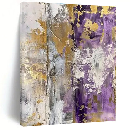 Unique Abstract Art - Purple, Gold & Gray Textured Abstract Art with Metallic Accents PT592