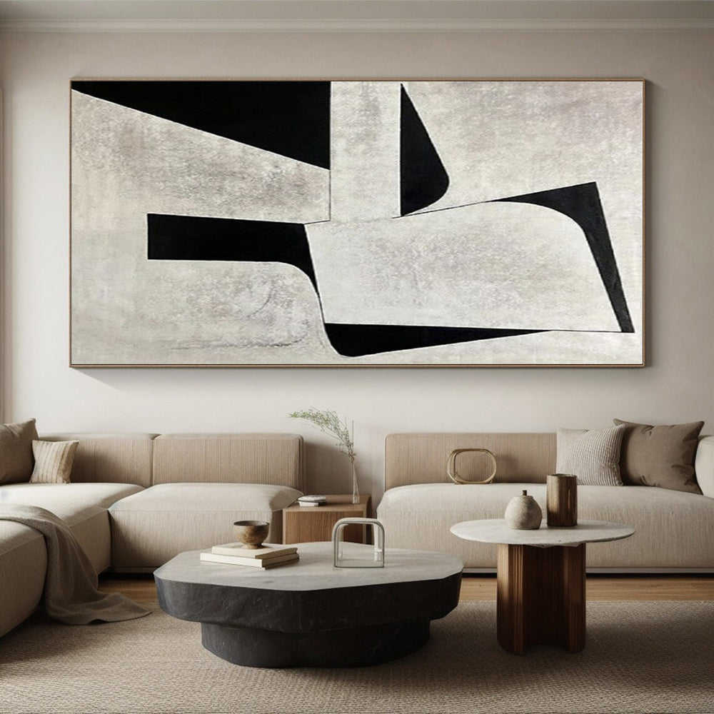 Minimalist Canvas Art Black and White Geometric Abstract, Modern Art Acrylic PT552