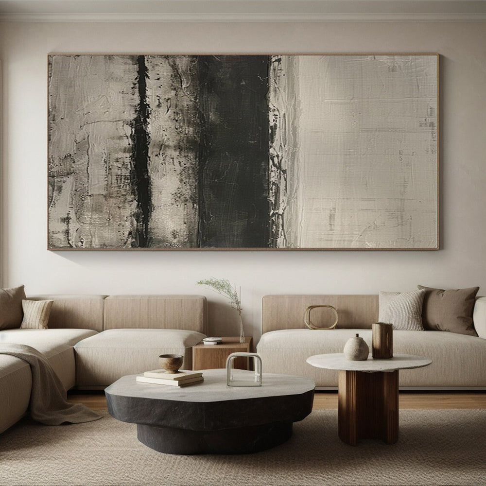 Minimalist Canvas Art Black and White Textured Abstract Art PT762