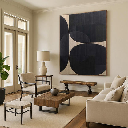 Unique Abstract Art Black Beige Geometric Circular Abstract Art PT506