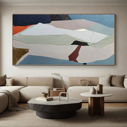 Unique Abstract Art with Pastel and Metallic (Blue, Beige, Gold, Red) Shapes PT020