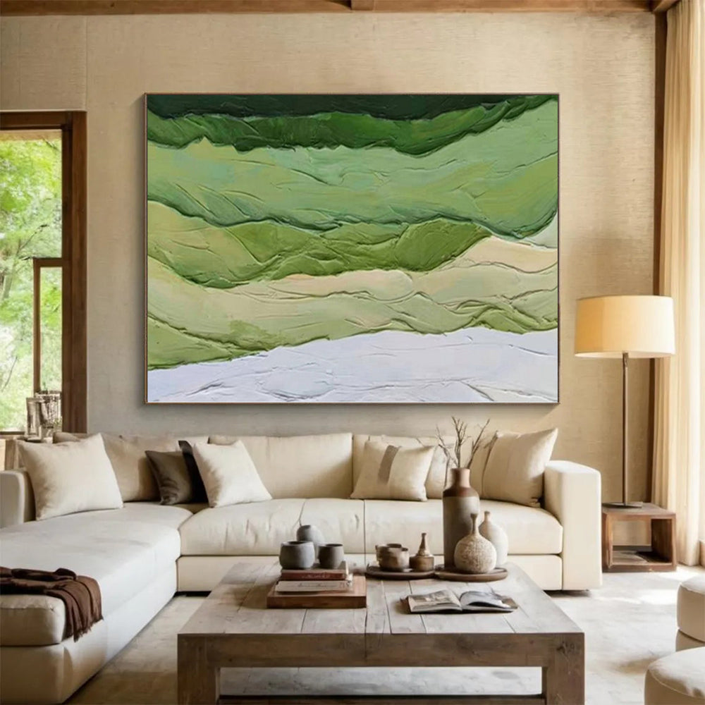 Hand Painted Art Green & Beige Textured Abstract Painting On Canvas PT043