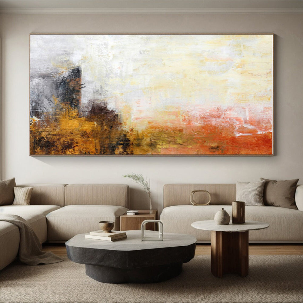 Big Painting in Yellow, Orange, Red, and Gray Abstract Composition, Modern Art Acrylic PT292
