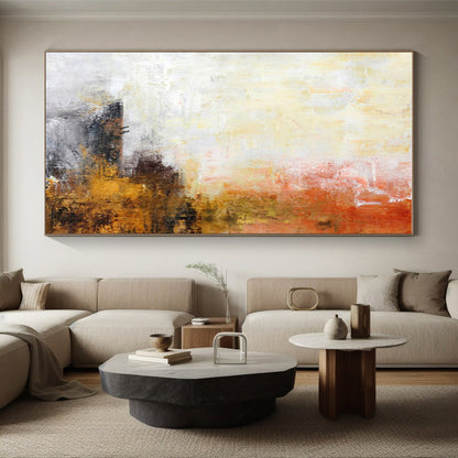 Big Painting in Yellow, Orange, Red, and Gray Abstract Composition, Modern Art Acrylic PT292