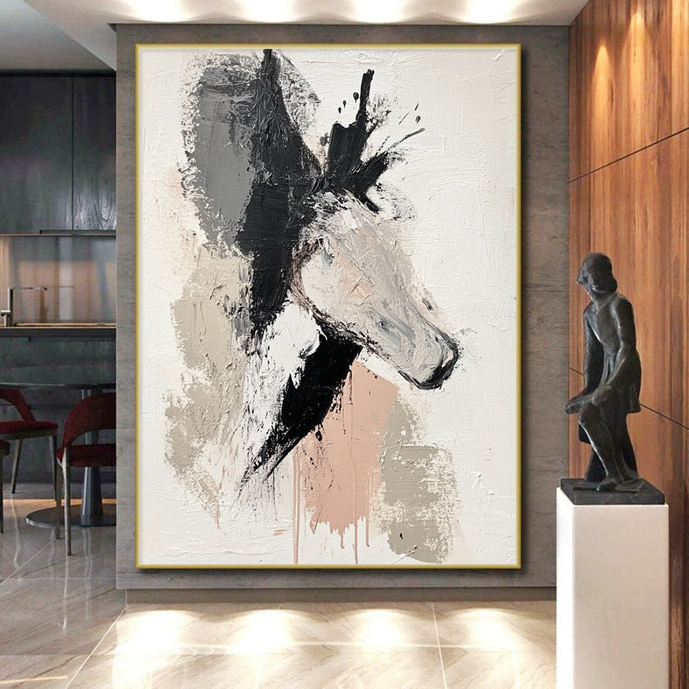 Black Gray Beige Pink Horse Abstract Art PT143