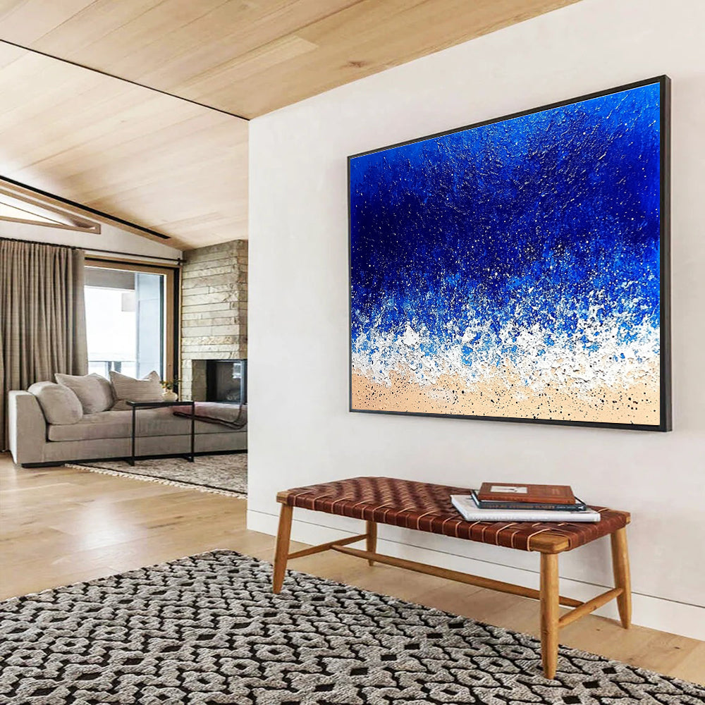 Hand Painted Art Blue, White & Beige Textured Coastal Abstract Painting HPS285