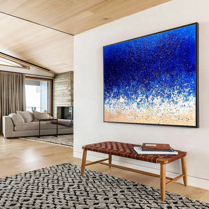 Hand Painted Art Blue, White & Beige Textured Coastal Abstract Painting HPS285