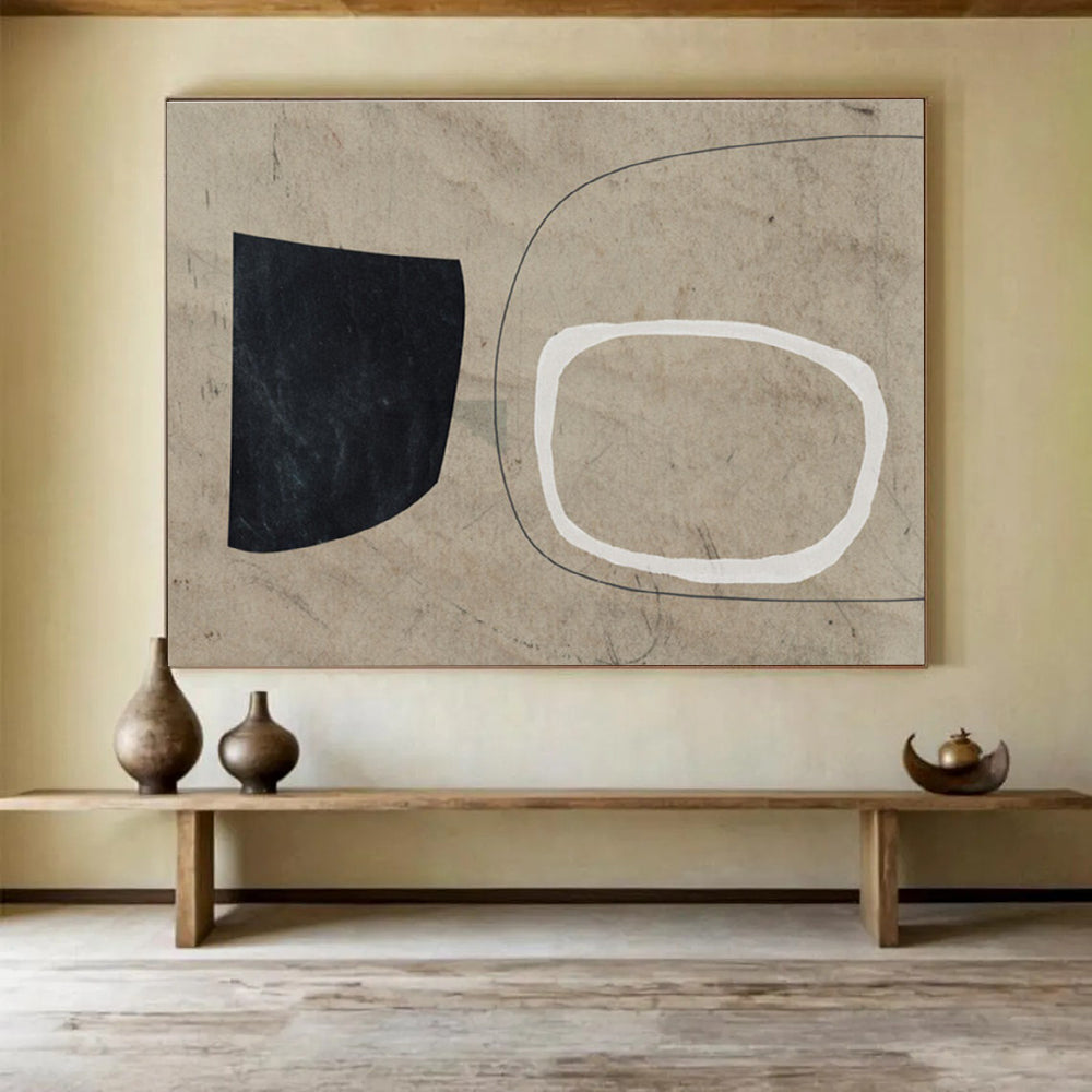 Unique Abstract Art Black, White & Beige Minimalist Geometric Art HPS215
