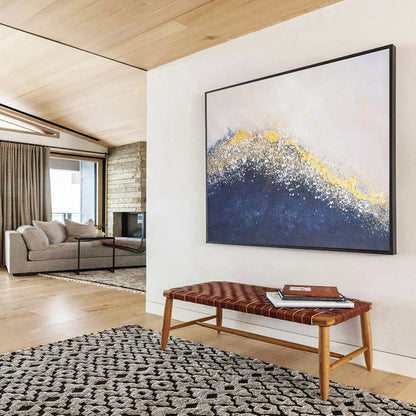 Hand Painted Art Navy Blue, Gold & White Textured Wave Abstract Painting HPS234