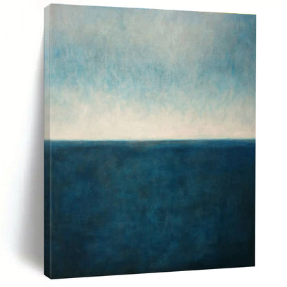 Large Size Blue & Beige Abstract Sea Horizon, Large Contemporary Wall Art DPS515