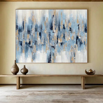 Acrylic Modern Art Paintings Blue, Gold & White Textured Abstract Painting On Canvas HPS122