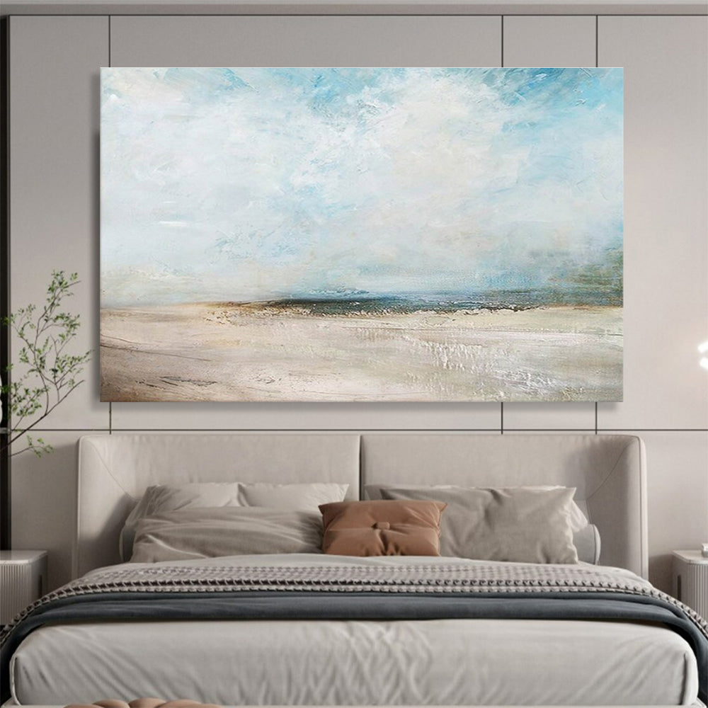 Oversized Abstract Wall Art Blue, Beige, and White Textured Abstract Seaside Art HPS387