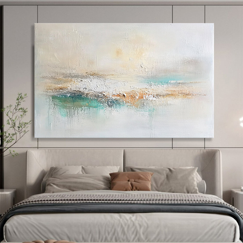 Handmade Art Beige, Teal, White & Orange Textured Abstract Painting HPS280