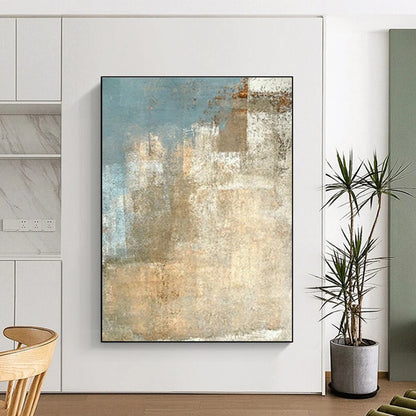 Large Size Beige Blue Textured Abstract Landscape Art PT499