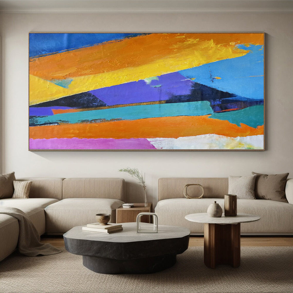 Modern Art Acrylic Multicolor Geometric Abstract Painting On Canvas PT069