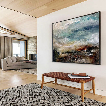 Large Size Blue, Beige & Brown Abstract Landscape Art HPS174