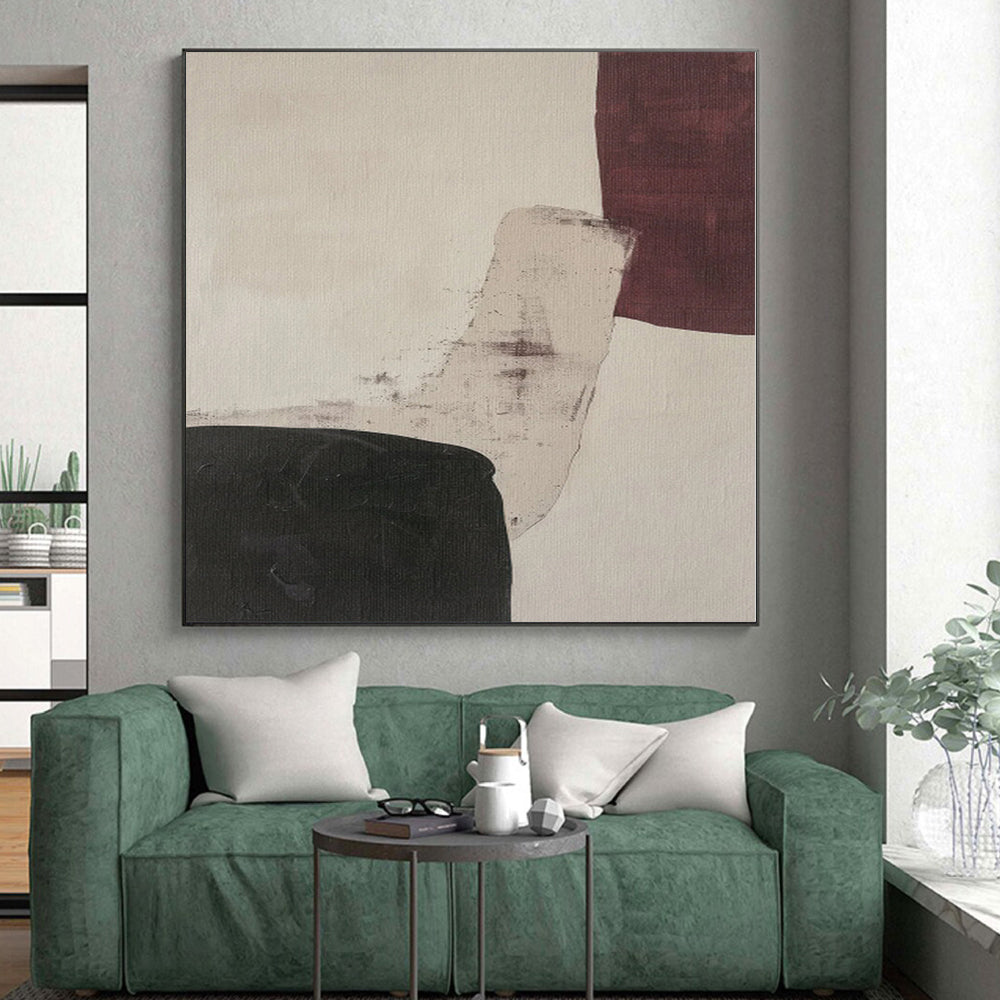 Unique Abstract Art Black, White & Maroon Geometric Abstract Painting On Canvas PT025