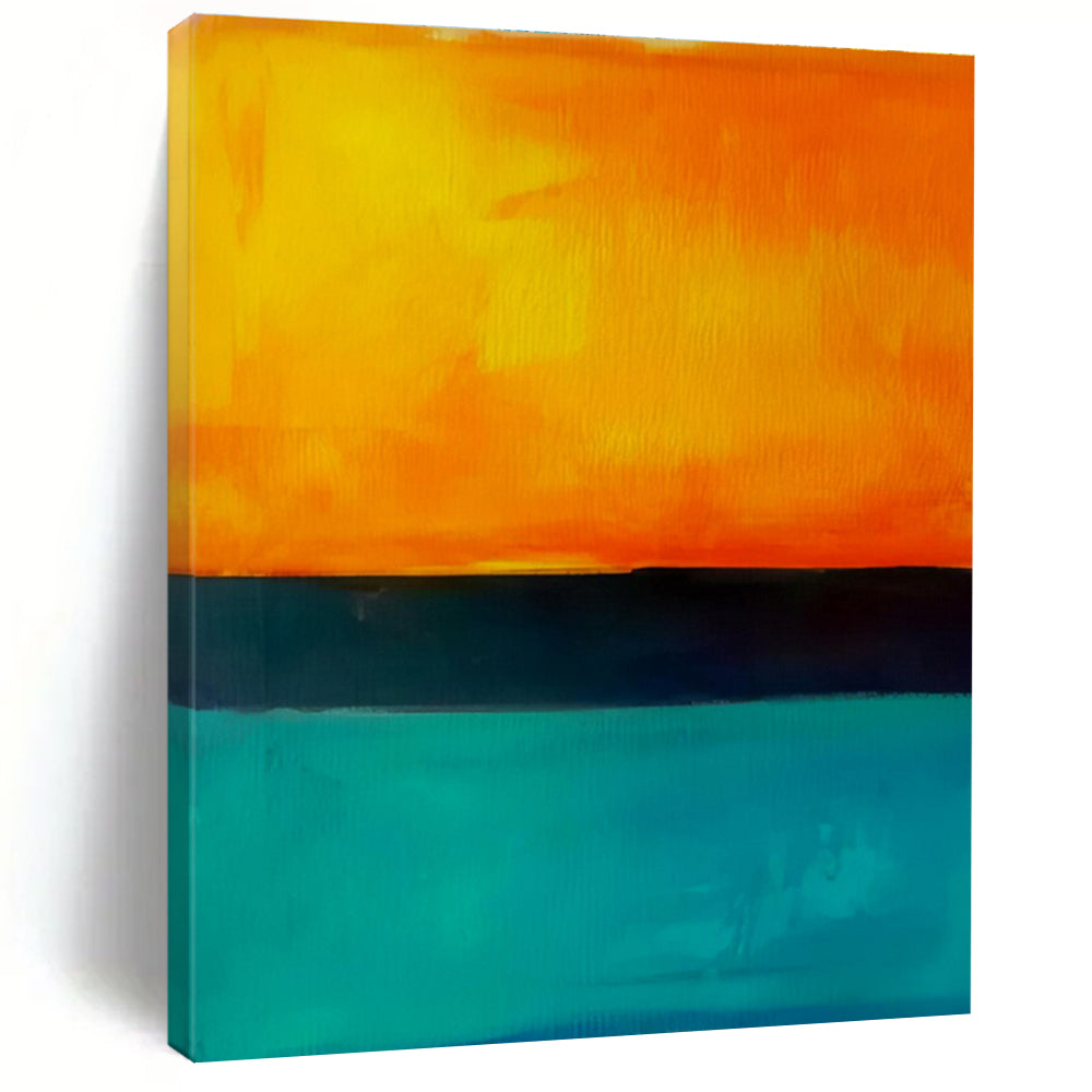 Oversized Abstract Orange, Black & Teal Sunset Scene, Cool Abstract Paintings DPS498