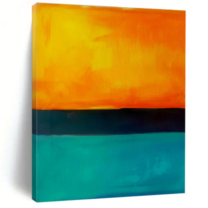 Oversized Abstract Orange, Black & Teal Sunset Scene, Cool Abstract Paintings DPS498
