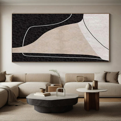 Minimalist Canvas Art Black, Beige, and White Organic Abstract Art PT712