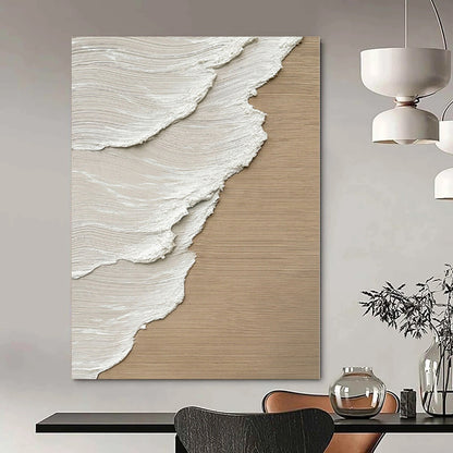 Large Contemporary Wall Art Beige and White Textured Abstract Wave Painting DPS424