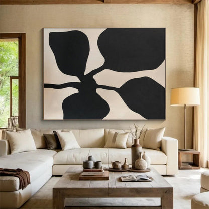 Hand Painting Black and Beige Floral-Shaped Abstract Art PT641