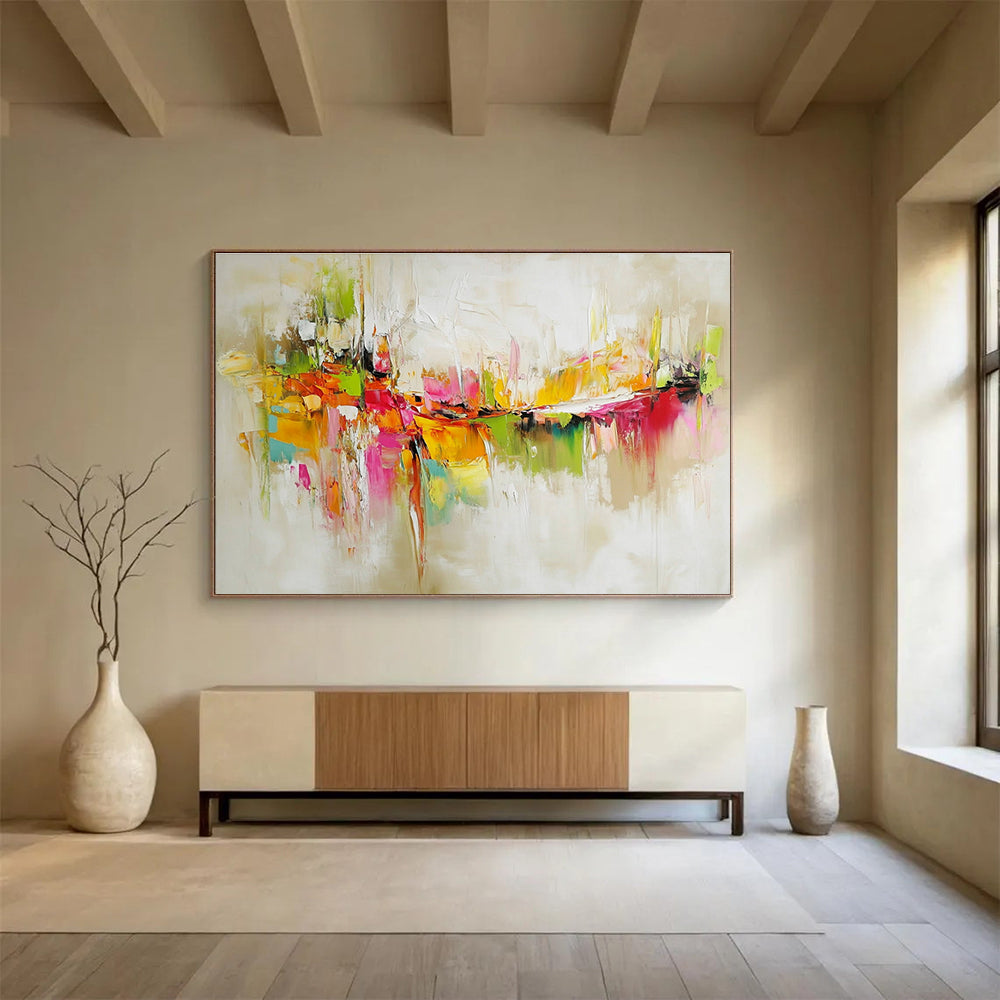 Paintings For House Multicolor (Pink, Orange, Green, Yellow) Abstract Painting HPS298