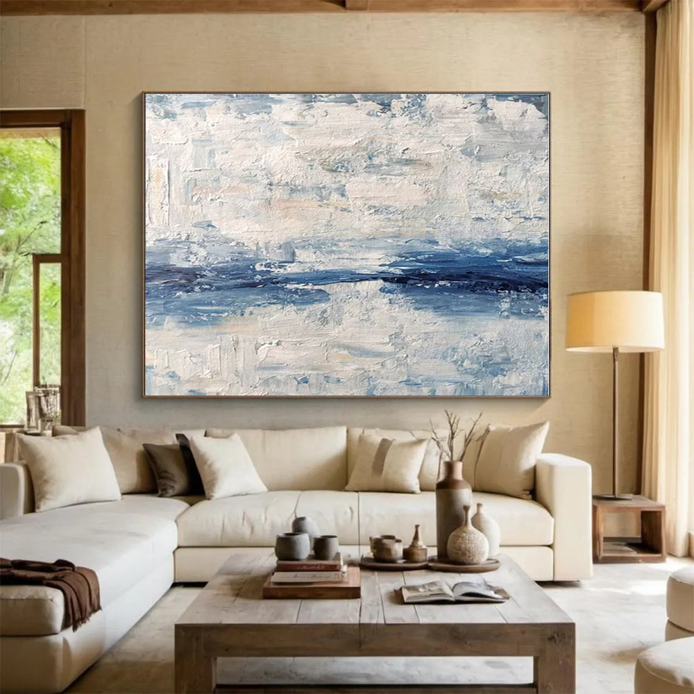 Large Size Blue & White Textured Abstract Sea Art HPS145