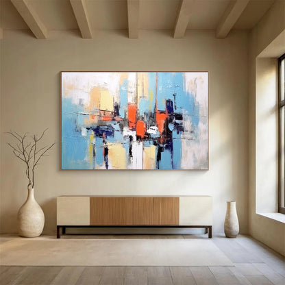 Oversized Abstract Wall Art Blue, Orange & White Abstract Urban Art HPS200