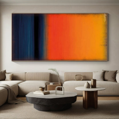 Large Painting In Living Room Orange & Blue Textured Abstract Painting On Canvas PT100