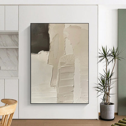 Large Size White & Black Textured Abstract Painting On Canvas PT028