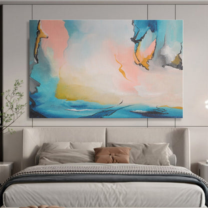 Modern Art Acrylic Soft Blue & Pink Abstract Figures On Canvas HPS018