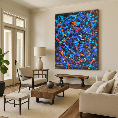 Cool Abstract Paintings Multicolor Splatter Abstract Art on Black PT453