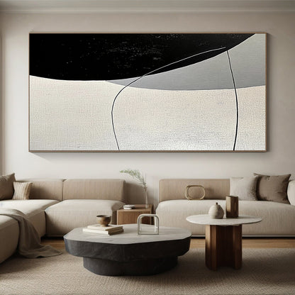 Large Abstract Art For Sale With Black, White, Gray Geometric Lines On Canvas PT199