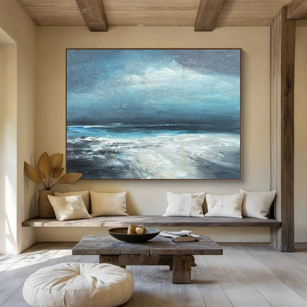 Paintings For House Blue, Gray, and White Abstract Seaside Art HPS410