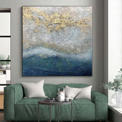 Huge Size Textured Gray and Gold Abstract Painting, Oversized Abstract Wall Art PT005