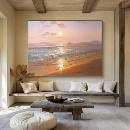 Hand-Painted Orange & Blue Coastal Sunset Realistic Acrylic Painting HPS235