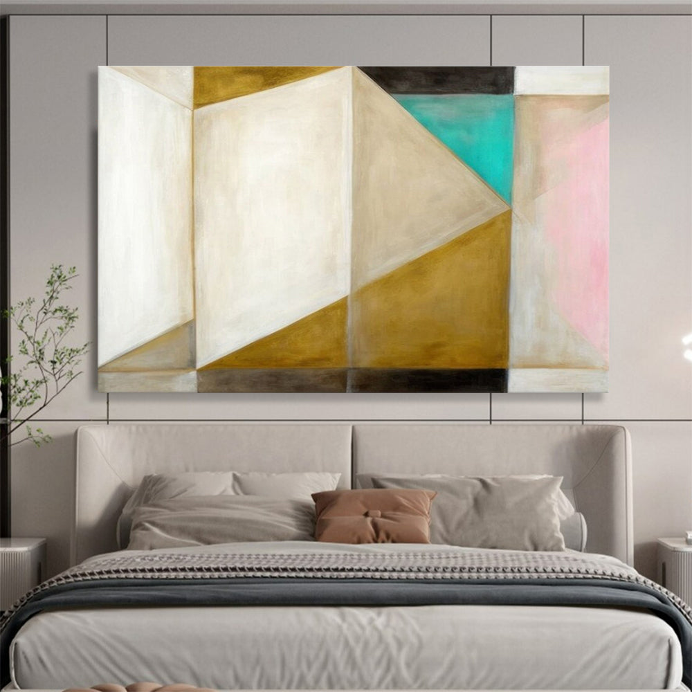 Cool Abstract Paintings Gold, Beige, and Teal Geometric Abstract Art HPS348